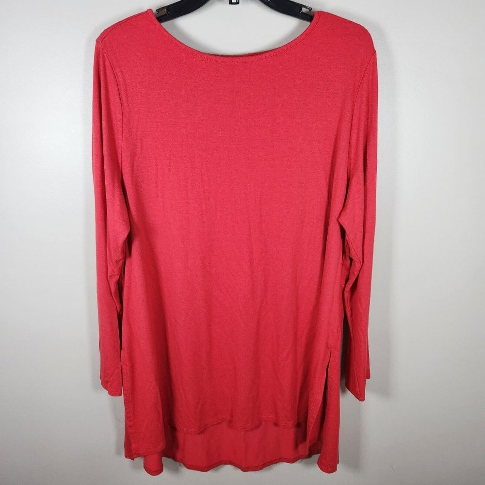 Soft Surroundings Shirt Womens 1X Red Tunic Blouse Long Sleeve Stretch Light